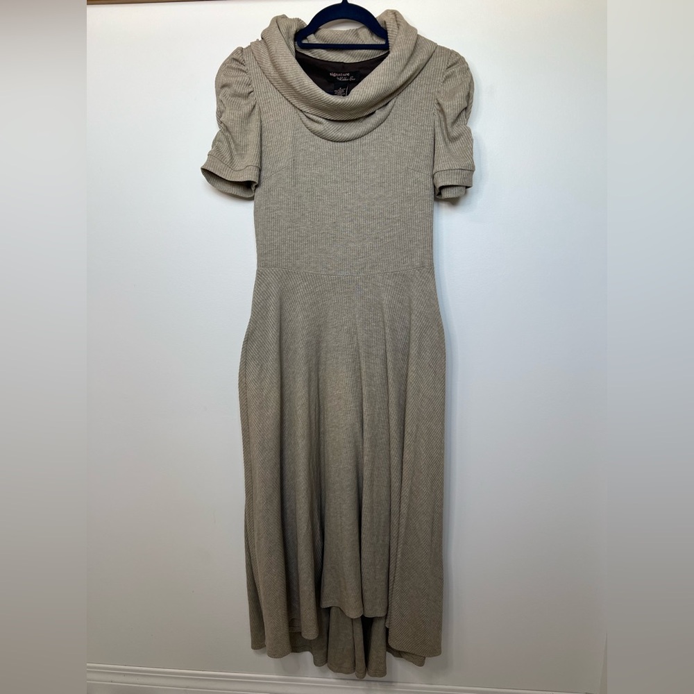 Vintage Signature by Robbie Bee Beige Cowl Neck Rib Knit Midi Dress size S